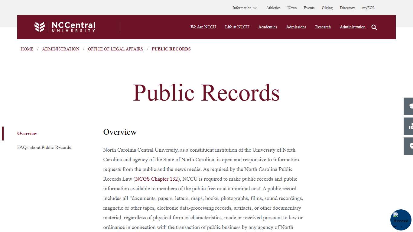 Public Records | North Carolina Central University