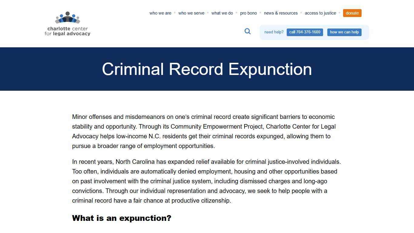 Criminal Record Expunction – Charlotte Center for Legal Advocacy